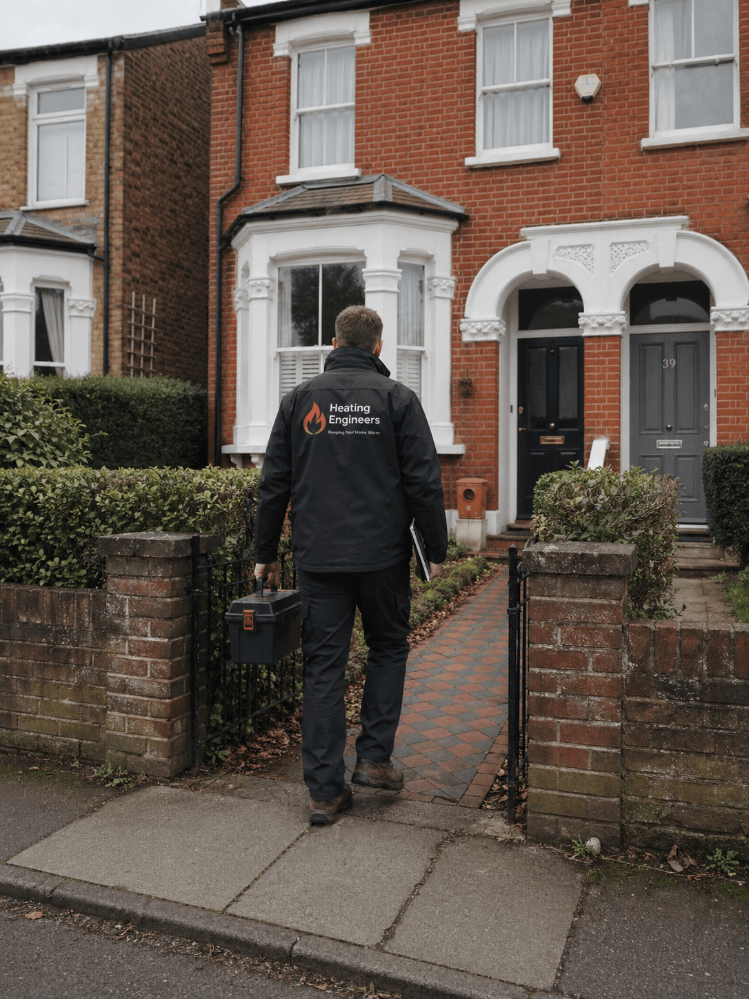 Heating engineer arriving at a local home